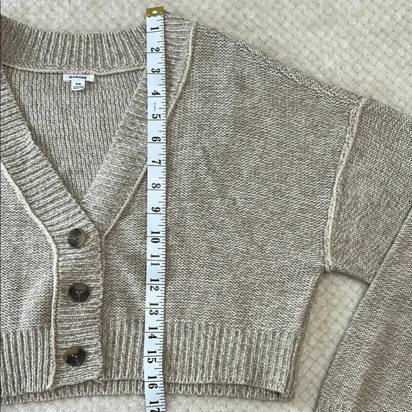 Garage Tan Cropped Cardigan Sweater V-Neck - Picture 3 of 6